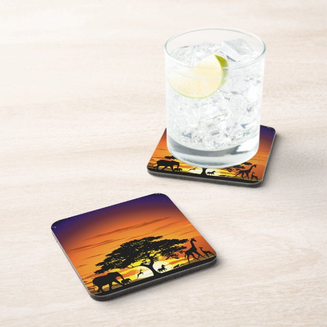 Wild Animals on African Savanna Sunset Coaster (Right Side)