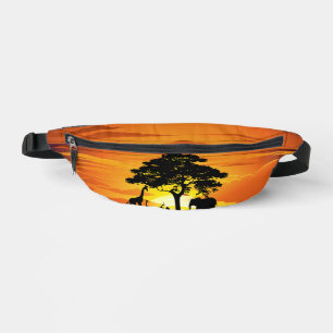 Wild Animals on African Savanna Sunset Fanny Pack