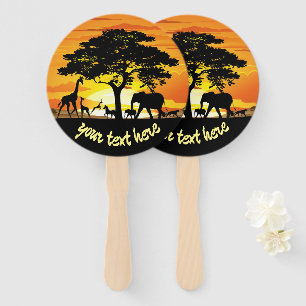 Wild Animals on African Savanna Sunset Hand Fan