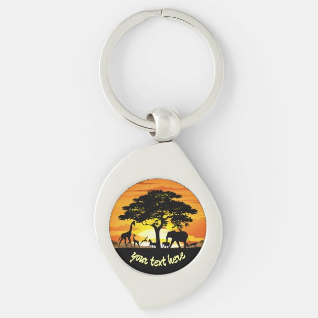 Wild Animals on African Savanna Sunset Keychain (Front)