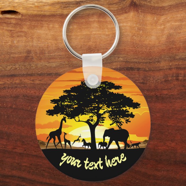 Wild Animals on African Savanna Sunset Keychain (Front)