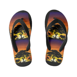 Wild Animals on African Savanna Sunset Kid's Flip Flops