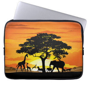 Wild Animals on African Savanna Sunset Laptop Sleeve