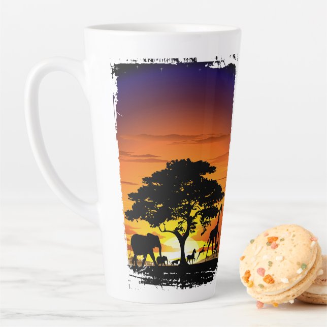 Wild Animals on African Savanna Sunset Latte Mug (In Situ)