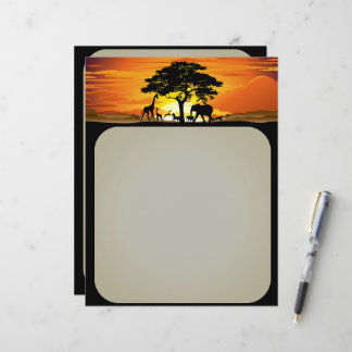 Wild Animals on African Savanna Sunset Letterhead