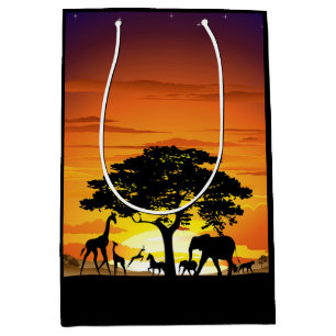 Wild Animals on African Savanna Sunset Medium Gift Bag