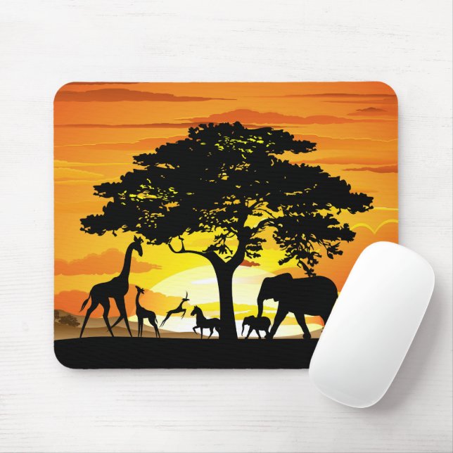 Wild Animals on African Savanna Sunset Mouse Pad (With Mouse)