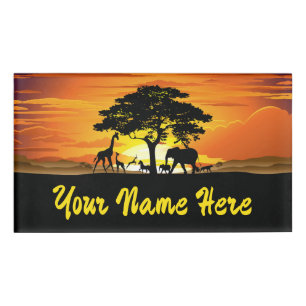 Wild Animals on African Savanna Sunset Name Tag