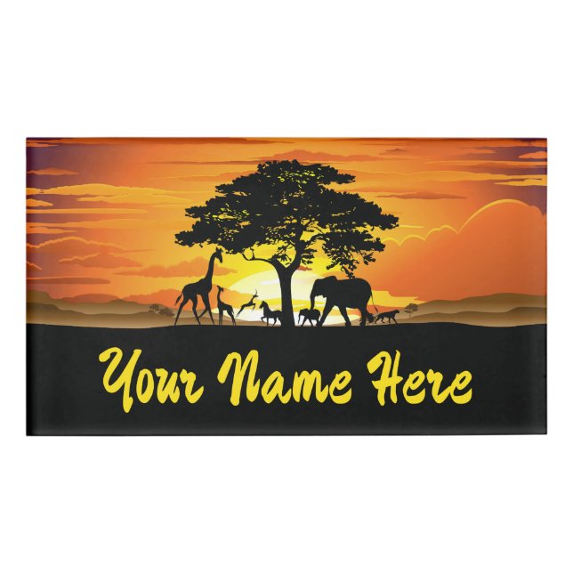 Wild Animals on African Savanna Sunset Name Tag (Front)