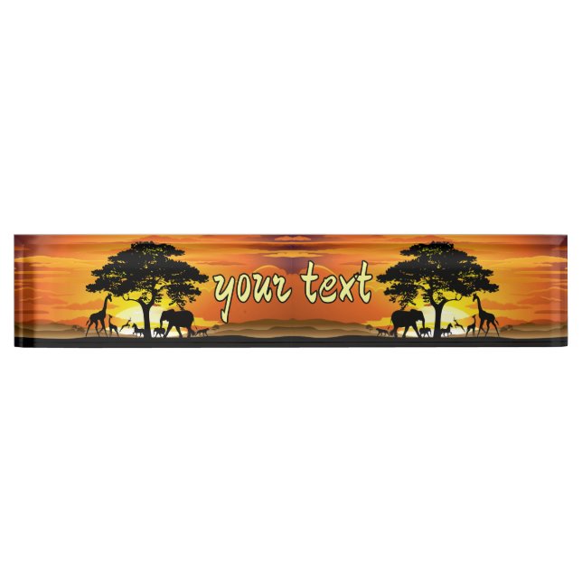 Wild Animals on African Savanna Sunset Nameplate (Front)