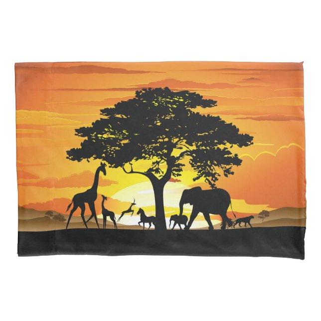 Wild Animals on African Savanna Sunset Pillowcase (Front)