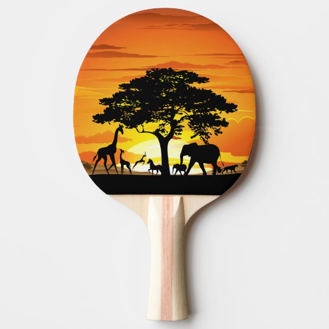 Wild Animals on African Savanna Sunset Ping Pong Paddle (Front)