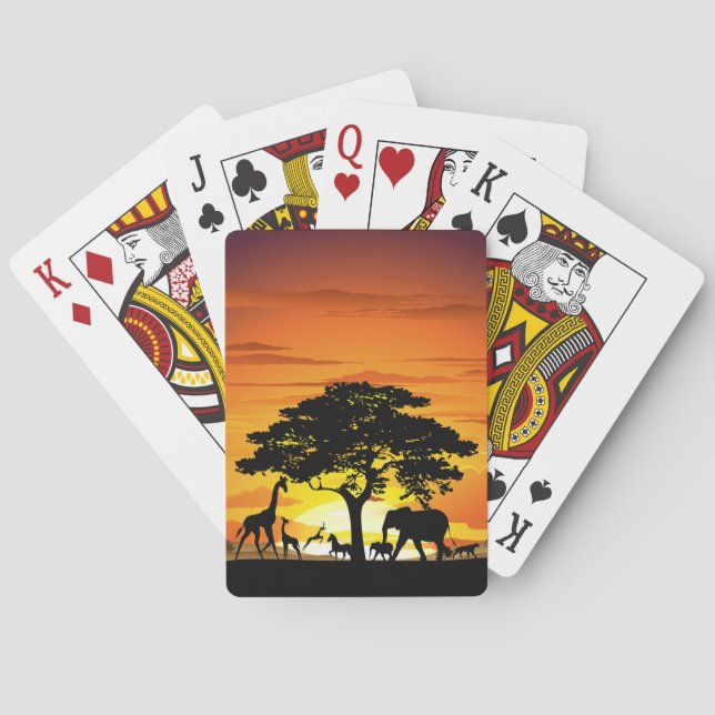 Wild Animals on African Savanna Sunset Playing Cards (Back)