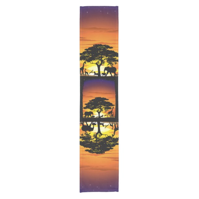 Wild Animals on African Savanna Sunset Short Table Runner (Front)