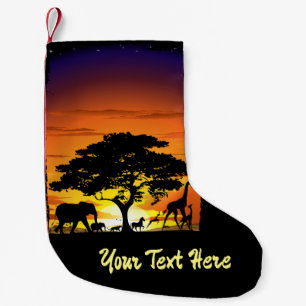 Wild Animals on African Savanna Sunset Small Christmas Stocking