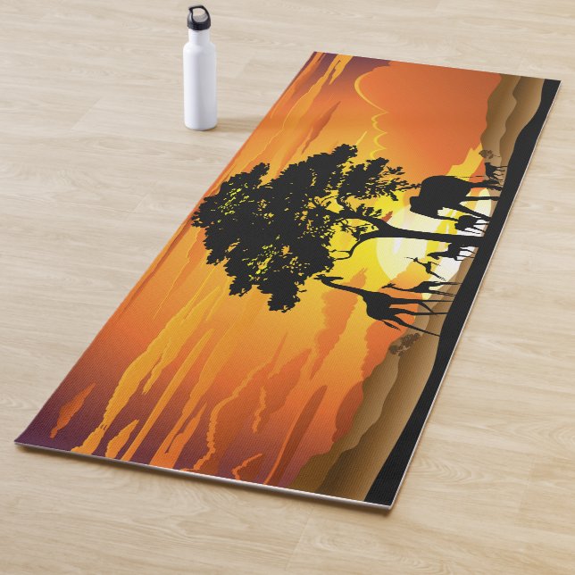 Wild Animals on African Savanna Sunset Yoga Mat (In Situ)