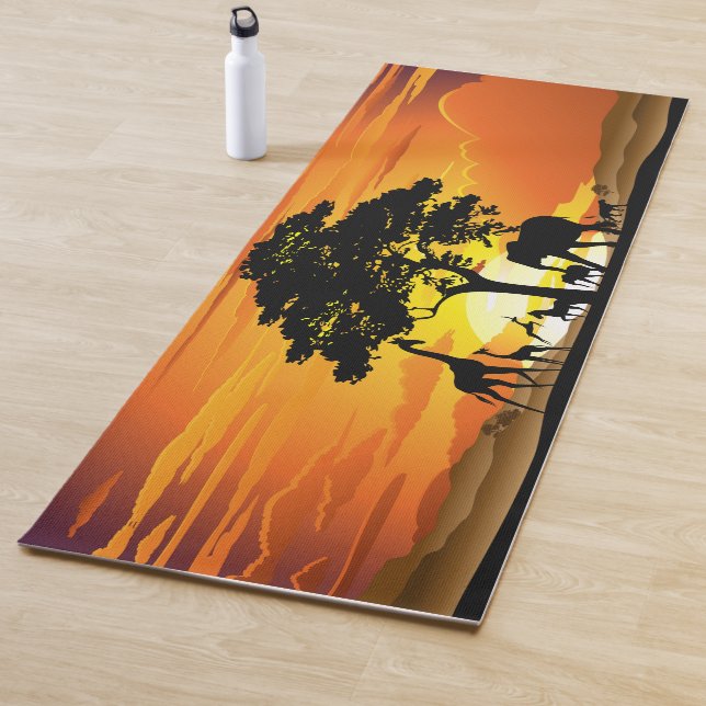 Wild Animals on African Savanna Sunset Yoga Mat (In Situ)