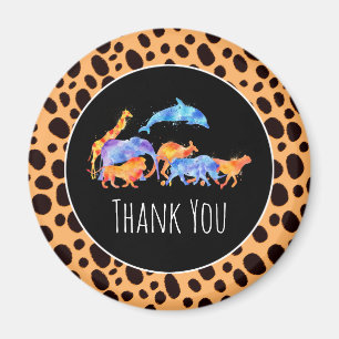 Wild Animals on an Exotic Cheetah Print Thank You Magnet