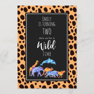 Wild Animals on Exotic Cheetah Print Birthday Invitation
