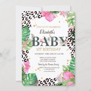 Wild Animals Palm Leaves 1st Birthday  Invitation
