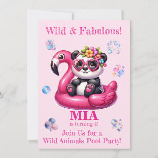 Wild Animals Pool Party Birthday Invitation Girl 