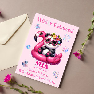 Wild Animals Pool Party Birthday Invitation Girl