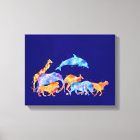 Wild Animals Running Together Colourful Watercolor