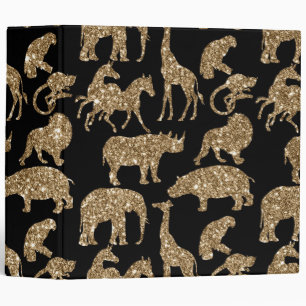 Wild Animals Safari Elegant Golden Glitter Sparkle Binder