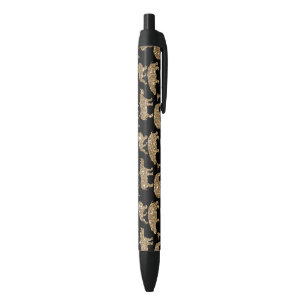 Wild Animals Safari Elegant Golden Glitter Sparkle Black Ink Pen