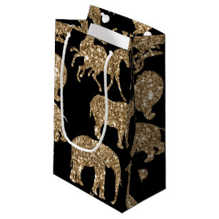 Wild Animals Safari Elegant Golden Glitter Sparkle Small Gift Bag