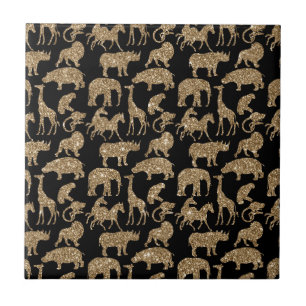 Wild Animals Safari Elegant Golden Glitter Sparkle Tile