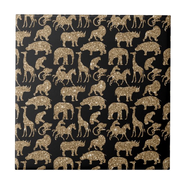 Wild Animals Safari Elegant Golden Glitter Sparkle Tile (Front)