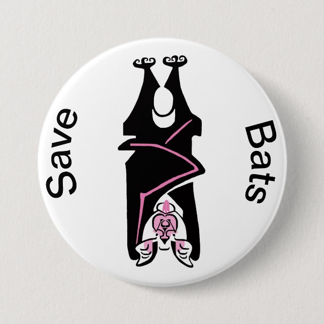 Wild animals - Save BATS -Wildlife -Halloween - 3 Inch Round Button (Front)