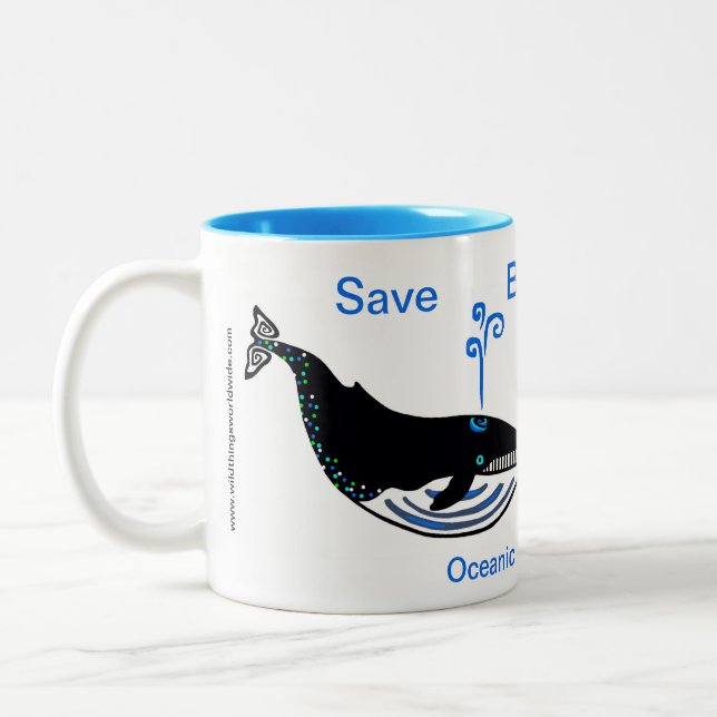 Wild animals - Save  Blue WHALES  -Wildlife -  Two-Tone Coffee Mug (Left)