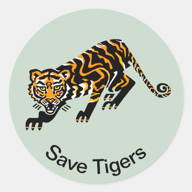 Wild animals - Save TIGERS - Asia - Green Classic Round Sticker (Front)
