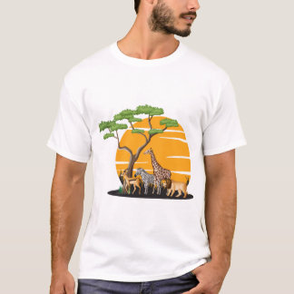 Wild Animals Silhouette Tree Nature Art T-Shirt