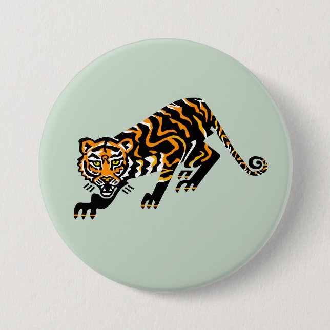 Wild animals  - TIGER - Wild catGreen 3 Inch Round Button (Front)