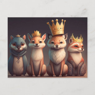 Wild animals wearing crowns postcard