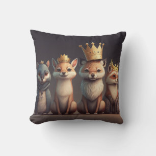 Wild animals wearing crowns throw pillow