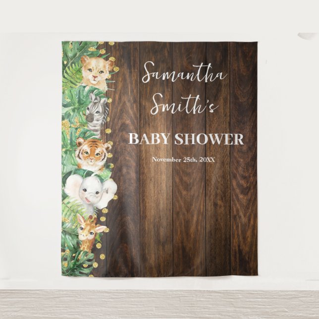 Wild Animals Welcome Baby Shower Rustic Safari Tapestry (Front)