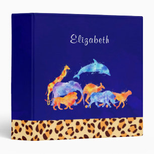 Wild Animals with a Leopard Print Border Custom Binder