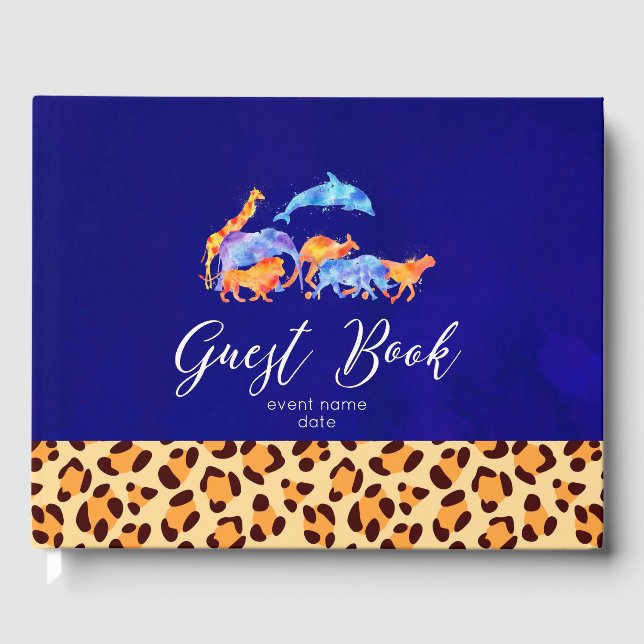 Wild Animals with a Leopard Print Border Guest Book (Front)