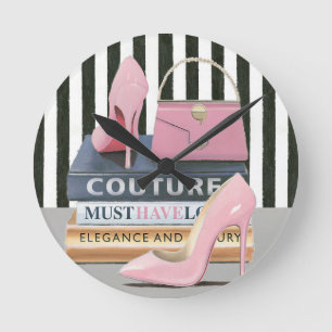 Wild Apple Couture Stripes - Shoes & Bag Round Clock