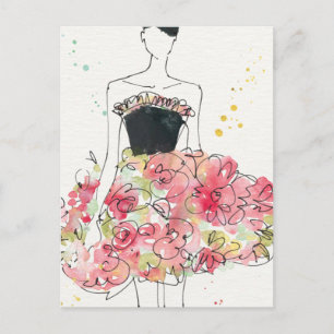 Wild Apple   Glamourous Floral Dress Sketch Postcard