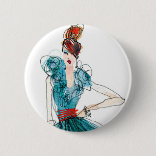 Wild Apple   Haute Couture Fashion Sketch 2 Inch Round Button