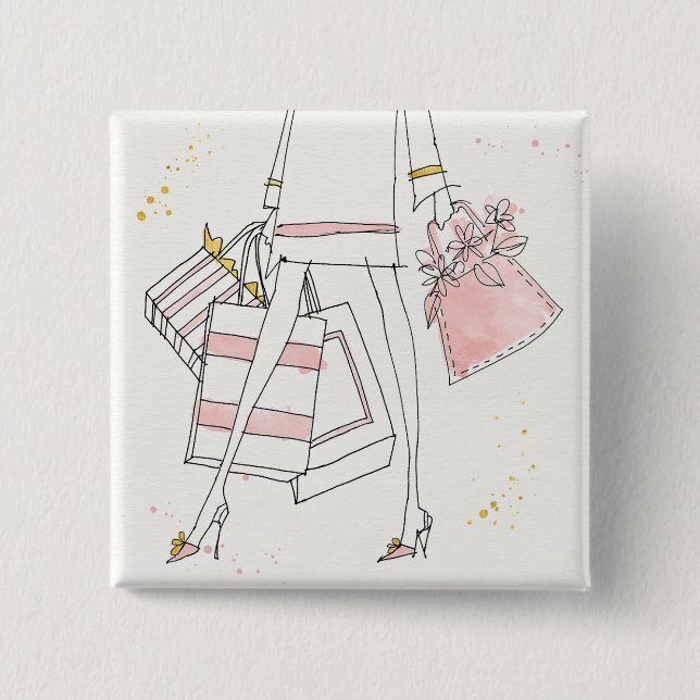 Wild Apple | Modern Pink Fashion Sketch 2 Inch Square Button (Front)
