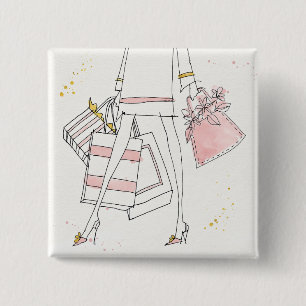 Wild Apple Modern Pink Fashion Sketch 2 Inch Square Button