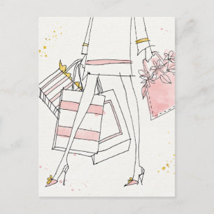 Wild Apple   Modern Pink Fashion Sketch Postcard