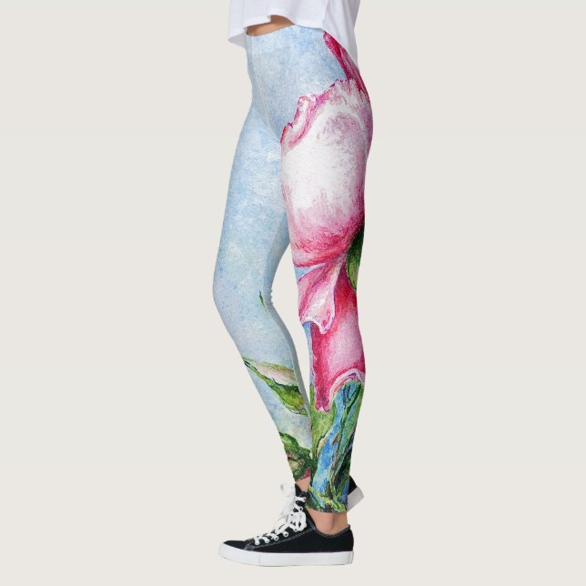 Wild As A Rose Red Floral Watercolor  Leggings (Left)
