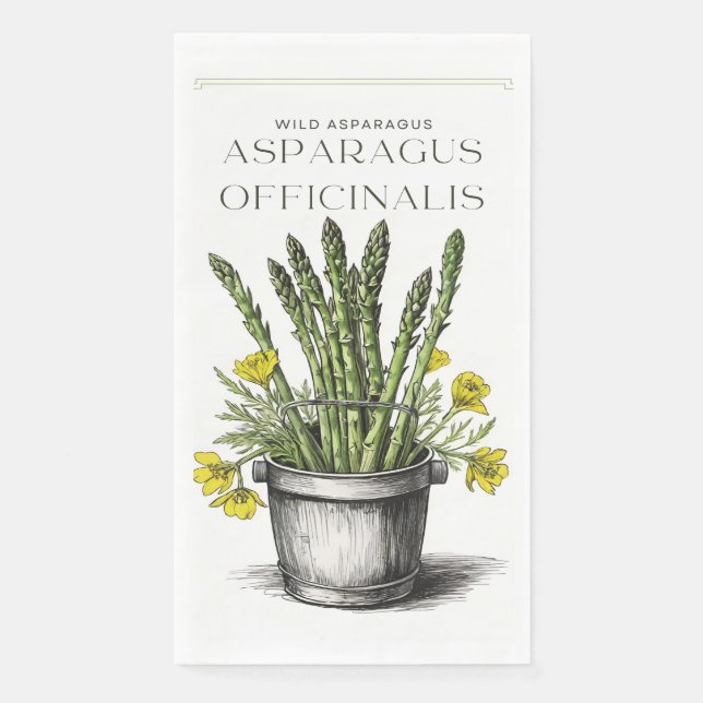 Wild Asparagus Sketch Design: Nature-Inspired  Napkin (Front)
